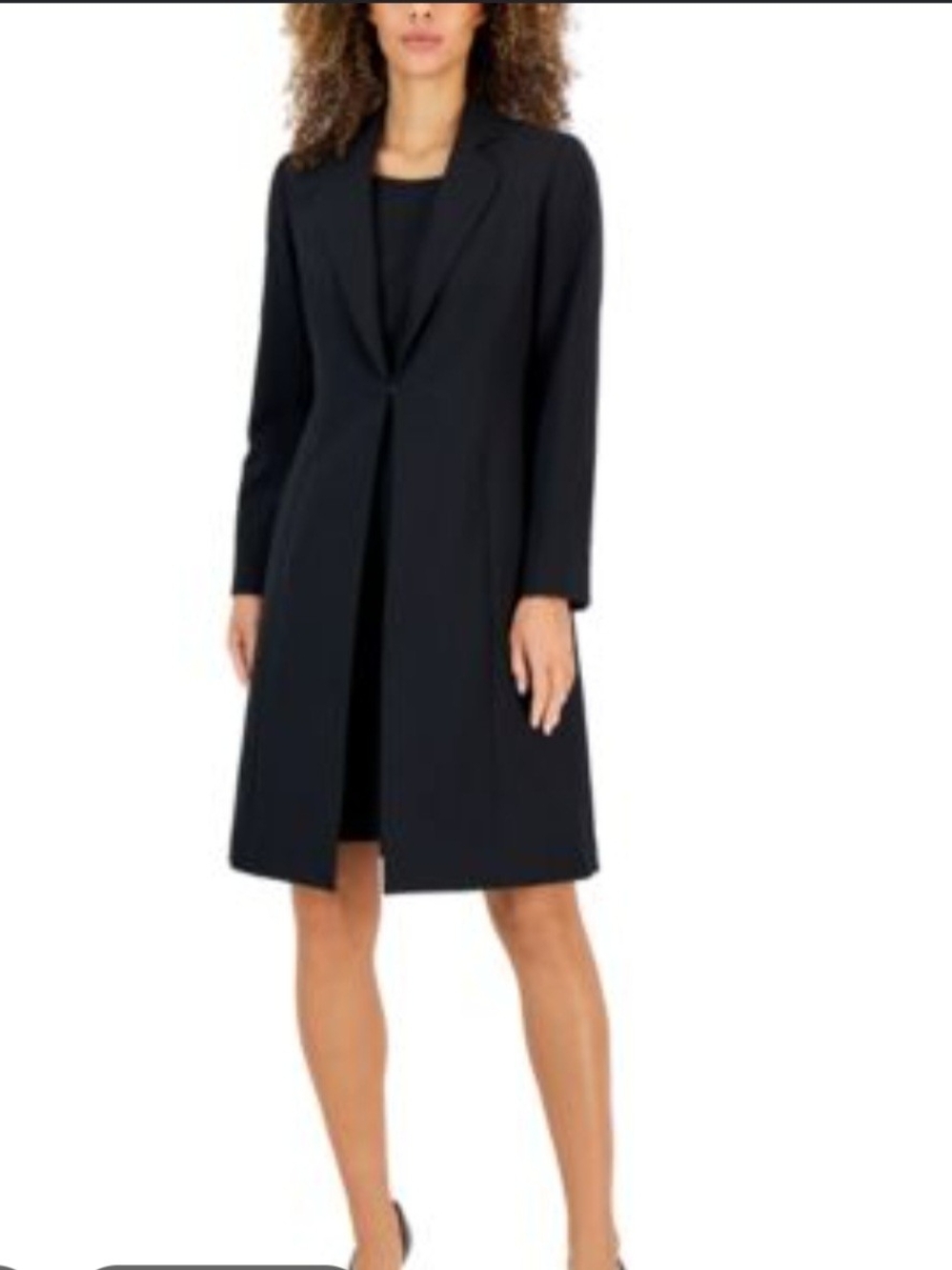 Kasper ASL Black Long Sleeve A-Line Coat Dress Size 12P